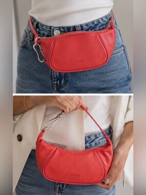 NWOT Max&Co 100% Sheepskin Nappa Red Crescent Leather Bag Fucsia Piping Y2K